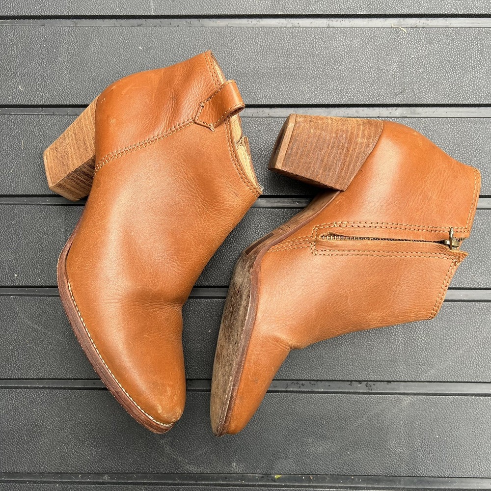 Madewell Billie Ankle Boots 7 Leather English Saddle Bootie Cognac Tan Zip Brown